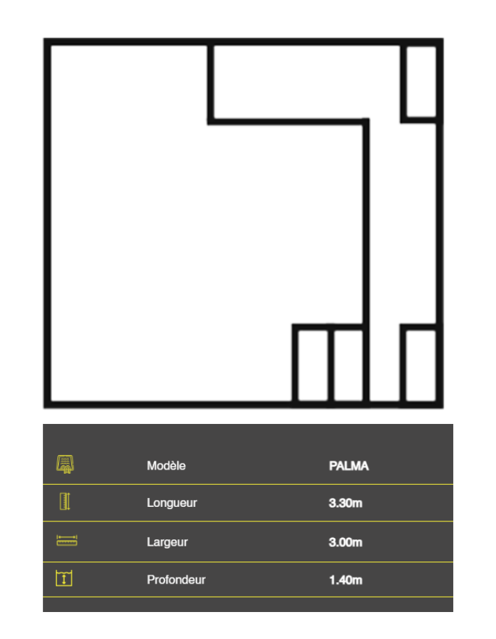 Piscine coque : -10m2 : PALMA (3,30 X 3)